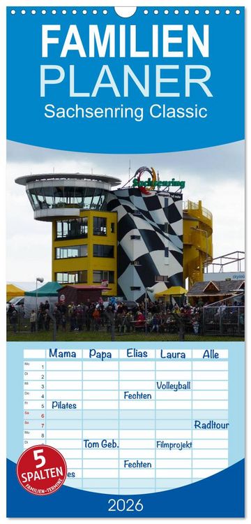 Produktbild: Familienplaner 2026 - Sachsenring Classic mit 5 Spalten (Wandkalender, 21 x 45 cm) CALVENDO
