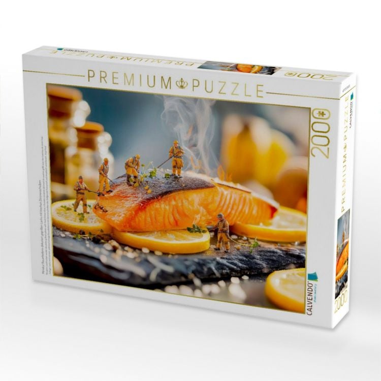 Produktbild: CALVENDO Puzzle Miniatur Bauarbeiterin dekoriert gegrillten Lachs mit frischen Zitronenscheiben | 2000 Teile Lege-Gr&ouml;&szlig;e 90x67cm Foto-Puzzle f&uuml;r gl&uuml;ckl