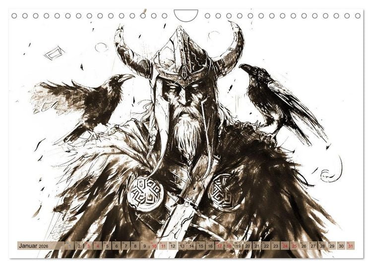 Produktbild: G&ouml;tter der Wikinger - Skizzen zur Welt der Nordischen Mythologie (Wandkalender 2026 DIN A4 quer), CALVENDO Monatskalender