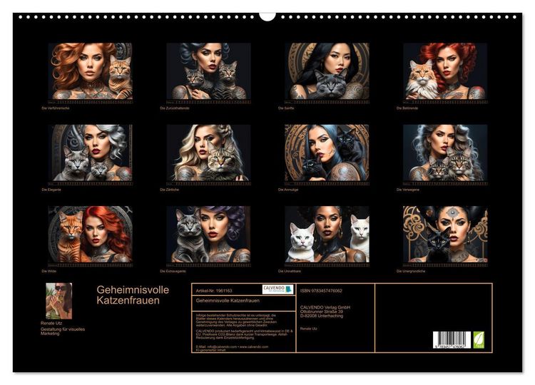 Produktbild: Geheimnisvolle Katzenfrauen (Wandkalender 2026 DIN A2 quer), CALVENDO Monatskalender