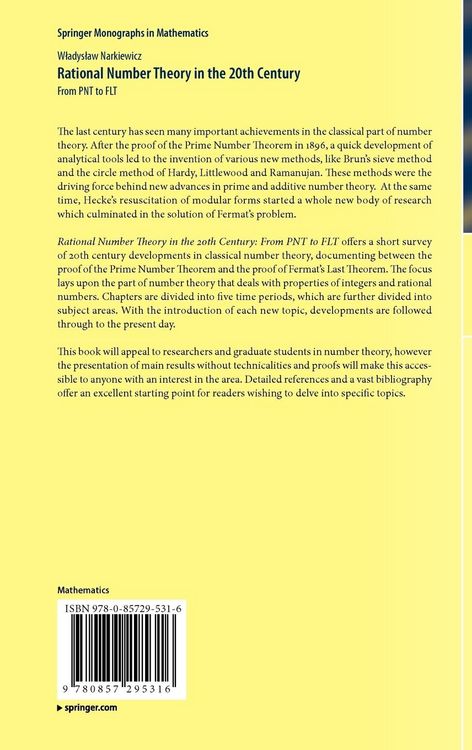 Produktbild: Rational Number Theory in the 20th Century