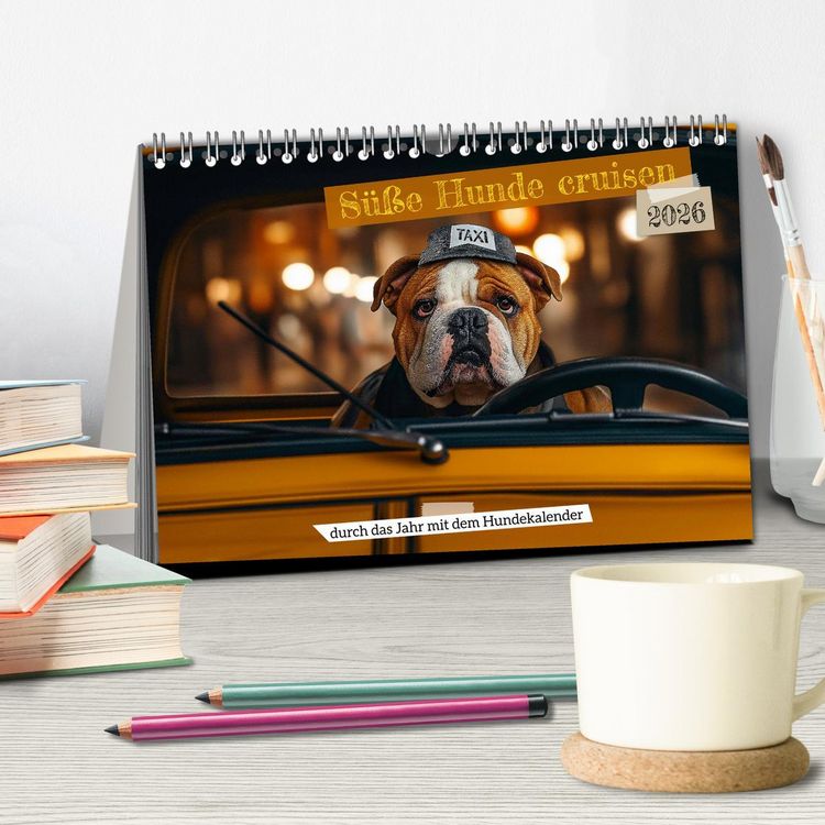 Produktbild: S&uuml;&szlig;e Hunde cruisen - durch das Jahr mit dem Hundekalender (Tischkalender 2026 DIN A5 quer), CALVENDO Monatskalender
