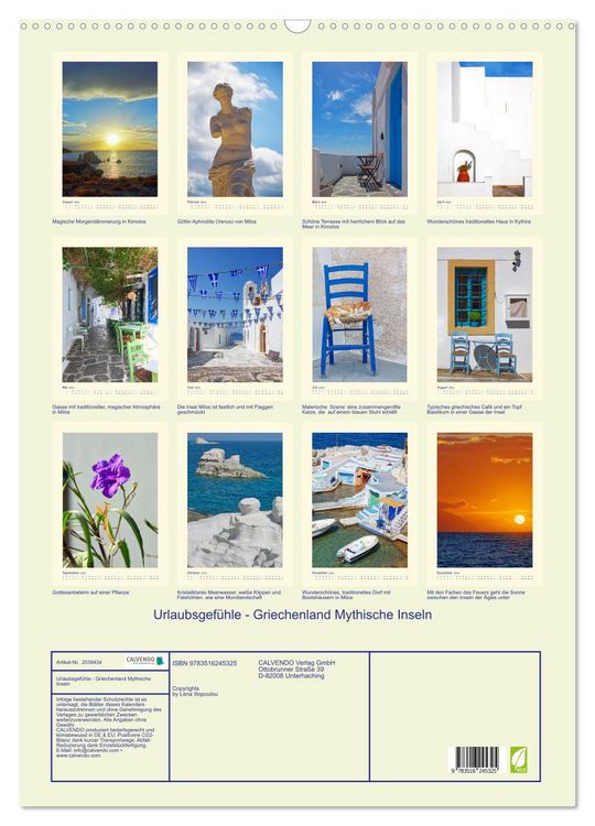 Produktbild: Urlaubsgef&uuml;hle - Griechenland Mythische Inseln (Wandkalender 2026 DIN A2 hoch), CALVENDO Monatskalender