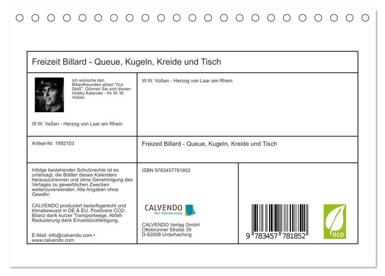 Produktbild: Freizeit Billard - Queue, Kugeln, Kreide und Tisch (Tischkalender 2026 DIN A5 quer), CALVENDO Monatskalender