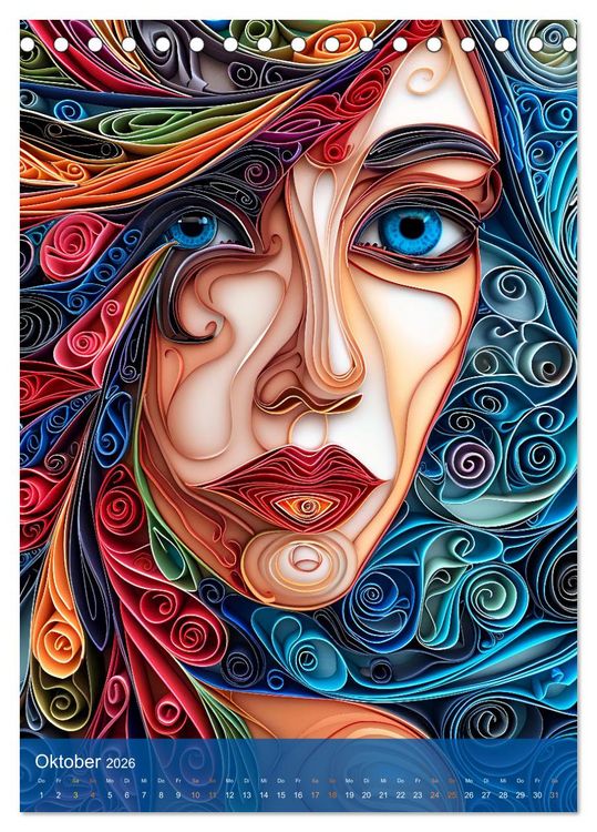 Produktbild: Quilling-Kunst - Elegante Frauenportr&auml;ts aus Papierstreifen (Tischkalender 2026 DIN A5 hoch), CALVENDO Monatskalender