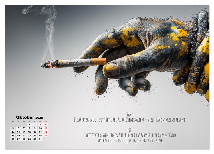 Produktbild: Nichtraucher Kalender - Rauchfrei werden mit Fakten und Tipps f&uuml;r Raucher (hochwertiger Premium Wandkalender 2026 DIN A2 quer), Kunstdruck in Hochglanz