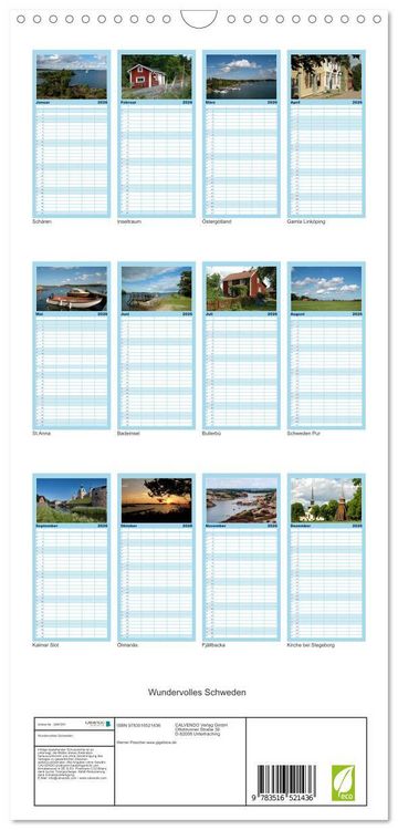 Produktbild: Familienplaner 2026 - Wundervolles Schweden mit 5 Spalten (Wandkalender, 21 x 45 cm) CALVENDO