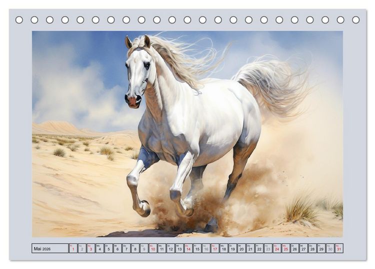 Produktbild: Anmutige Schimmel. &Auml;sthetik wei&szlig;er Aquarell-Pferde (Tischkalender 2026 DIN A5 quer), CALVENDO Monatskalender