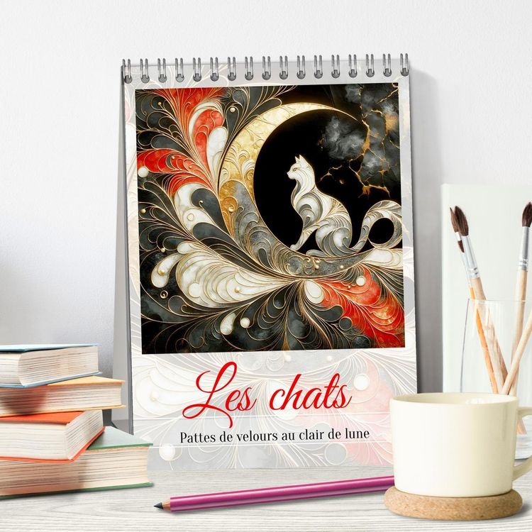 Produktbild: Les chats - Pattes de velours au clair de lune (Calendrier de bureau 2026 DIN A5 horizontal), CALVENDO calendrier mensuel