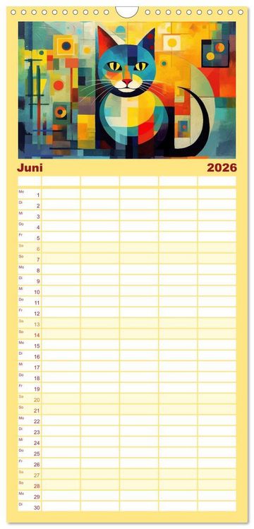 Produktbild: Familienplaner 2026 - Lustige Katzen im Stil der Meister mit 5 Spalten (Wandkalender, 21 x 45 cm) CALVENDO