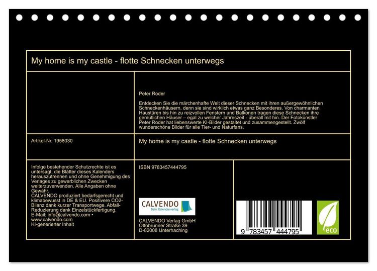 Produktbild: My home is my castle - flotte Schnecken unterwegs (Tischkalender 2026 DIN A5 quer), CALVENDO Monatskalender