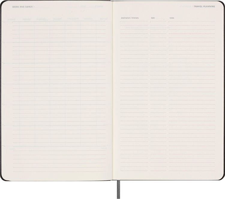 Produktbild: Moleskine undatierter Wochen Notizkalender, L/A5, 1 Wo = 1 Seite, Rechts linierte Seite, Fester Einband mit Textpr&auml;gung gold, Schwarz