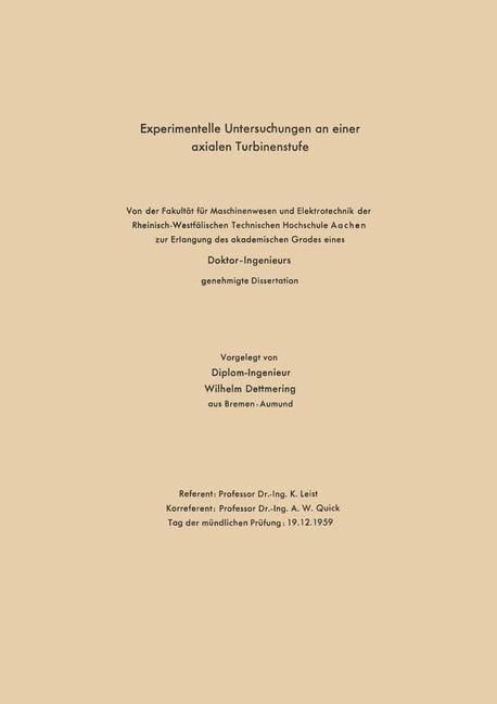 Produktbild: Experimentelle Untersuchungen an einer axialen Turbinenstufe