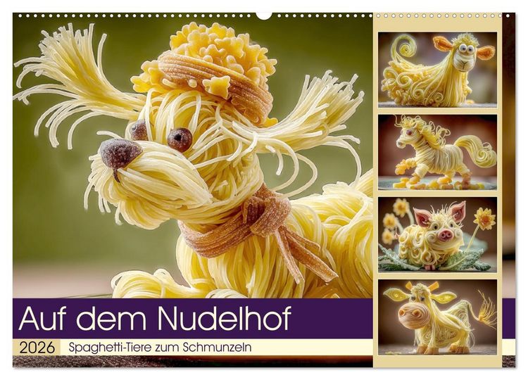 Produktbild: Auf dem Nudelhof. Spaghetti-Tiere zum Schmunzeln (Wandkalender 2026 DIN A2 quer), CALVENDO Monatskalender
