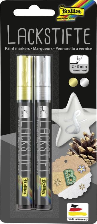 Produktbild: Folia Lackstifte 2-3mm gold & silber 2er Set