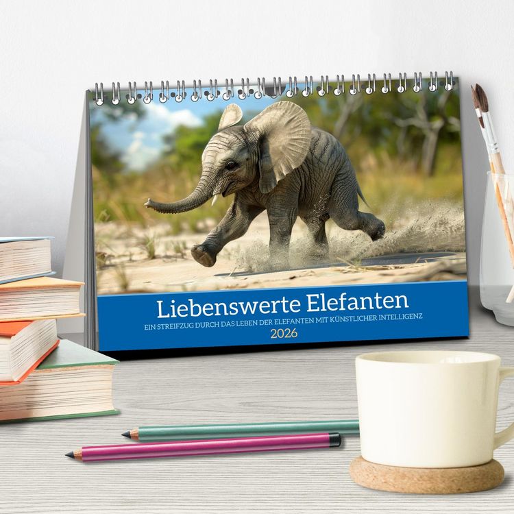 Produktbild: Liebenswerte Elefanten (Tischkalender 2026 DIN A5 quer), CALVENDO Monatskalender
