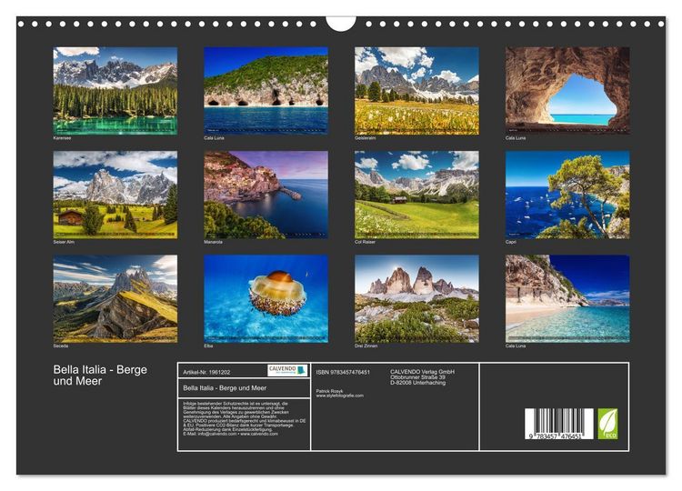Produktbild: Bella Italia - Berge und Meer (Wandkalender 2026 DIN A3 quer), CALVENDO Monatskalender