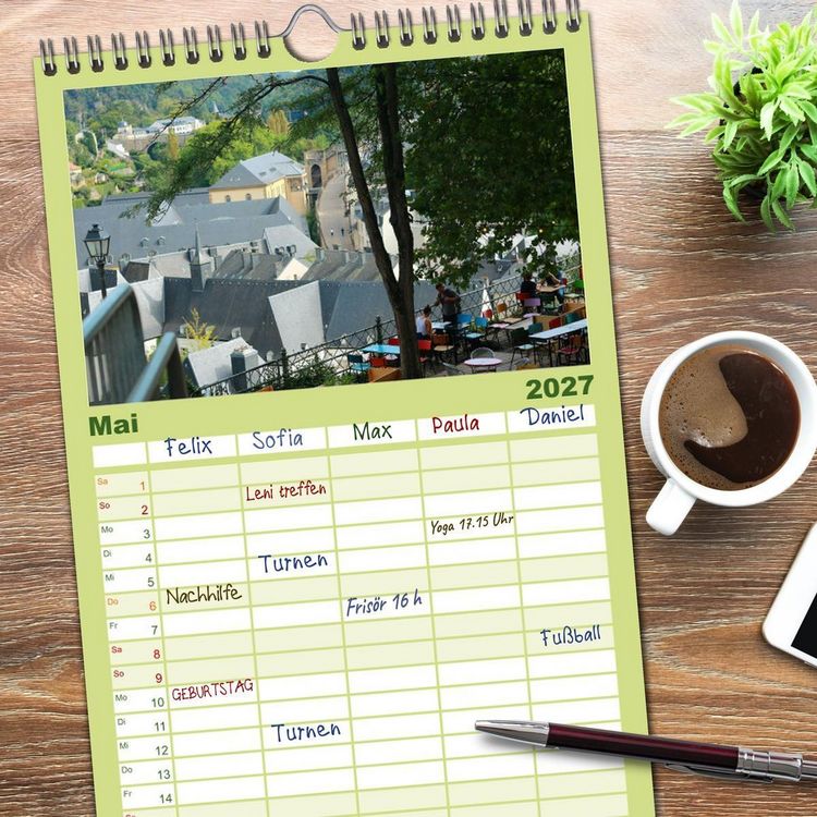 Produktbild: Familienplaner 2027 - Luxemburg entlang des Wenzelwegs mit 5 Spalten (Wandkalender, 21 x 45 cm) CALVENDO