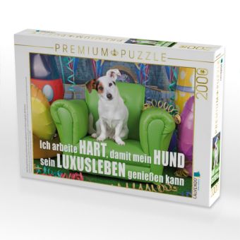 Produktbild: CALVENDO Puzzle Jack Russell Terrier sitzt auf einem gr&uuml;nen Ledersessel und schaut neugierig in die Kamera | 2000 Teile Lege-Gr&ouml;&szlig;e 90x67cm Foto-Puzzle