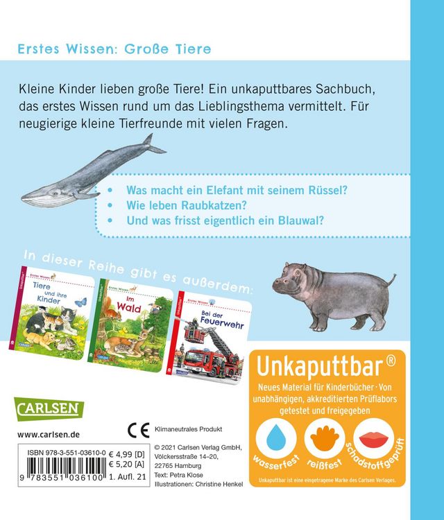 Produktbild: Unkaputtbar: Erstes Wissen: Gro&szlig;e Tiere