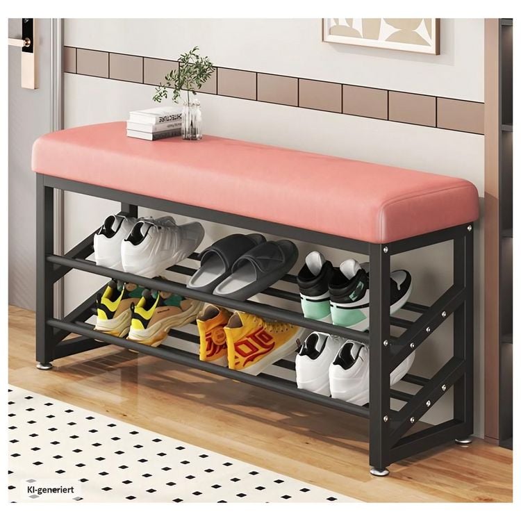 Produktbild: HTI-Living Schuhregal Metall 2 Ebenen mit Sitzkissen Altrosa