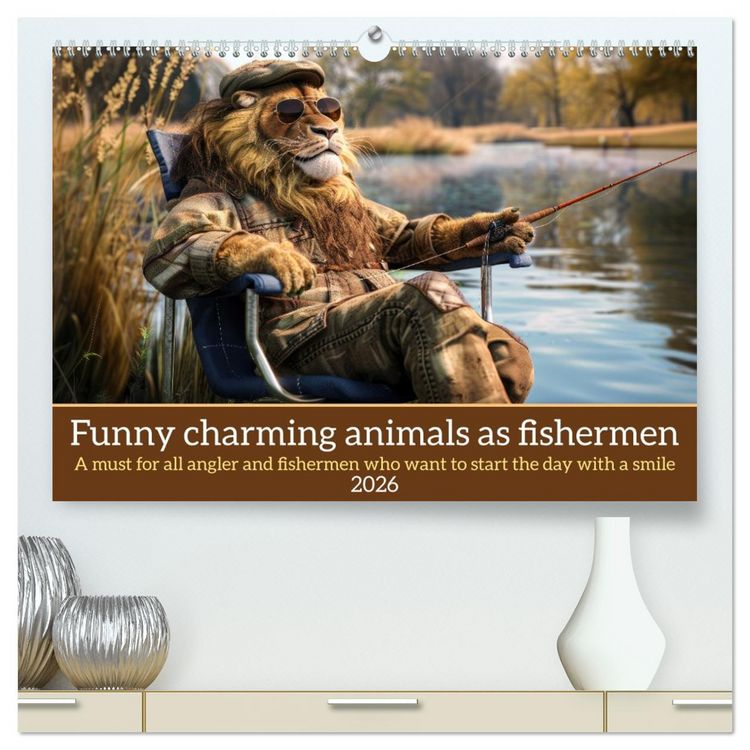 Produktbild: Funny charming animals as fishermen (High Quality Premium Wall Calendar 2026 DIN A2 landscape),CALVENDO 12 Month Wall Calendar