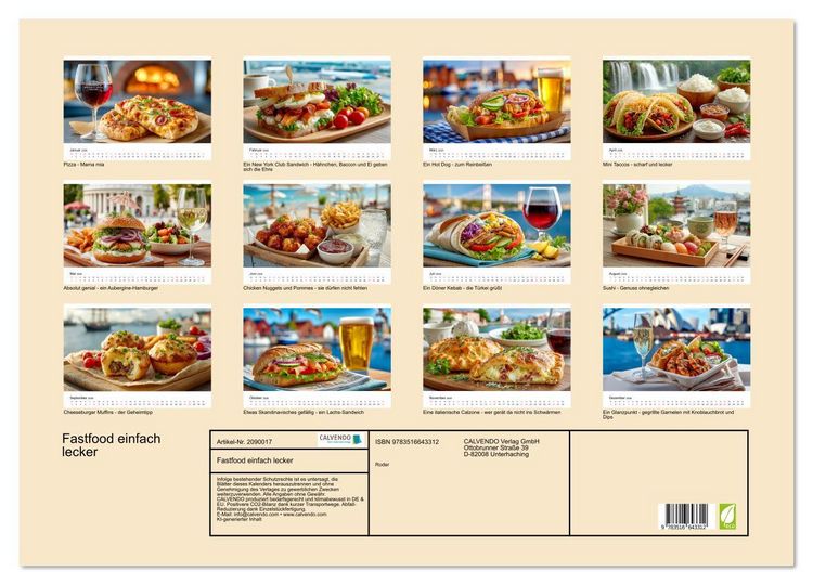 Produktbild: Fastfood einfach lecker (Wandkalender 2026 DIN A2 quer), CALVENDO Monatskalender