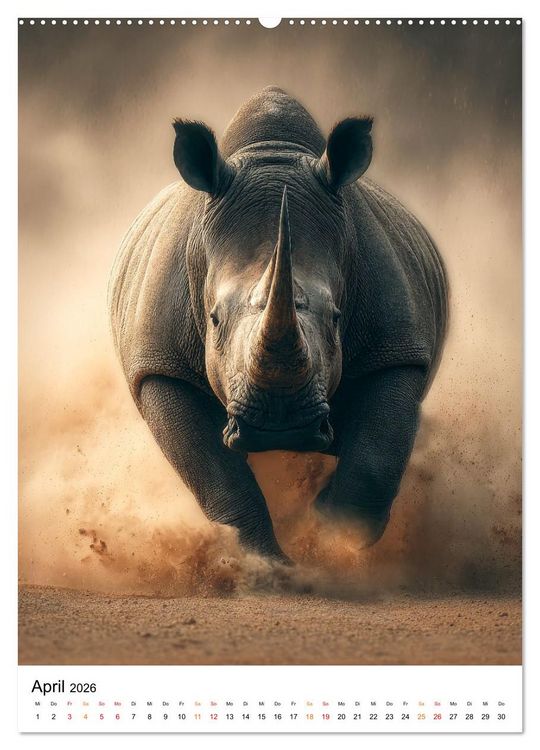 Produktbild: Nashorn - Stark. Stur. Schnell. (Wandkalender 2026 DIN A2 hoch), CALVENDO Monatskalender