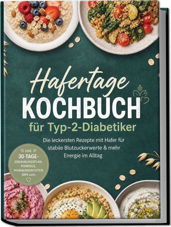 Produktbild: Hafertage Kochbuch f&uuml;r Typ-2-Diabetiker: Die leckersten Rezepte mit Hafer f&uuml;r stabile Blutzuckerwerte & mehr Energie im Alltag &ndash; inkl. 30-Tage-Ern&auml;hrungsplan, Porridge, Pfannengerichten, Dips uvm.