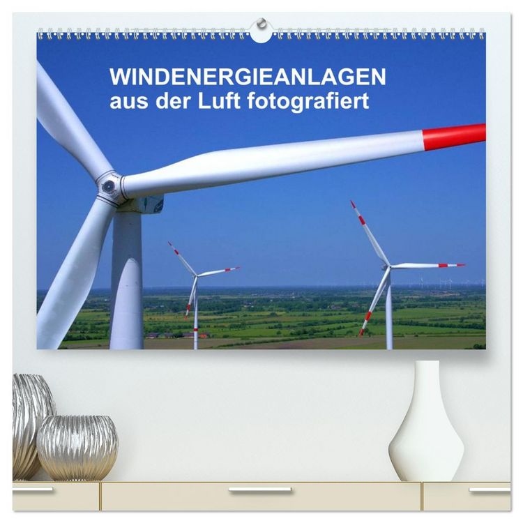 Produktbild: Windkraftanlagen aus der Luft fotografiert (hochwertiger Premium Wandkalender 2026 DIN A2 quer), Kunstdruck in Hochglanz