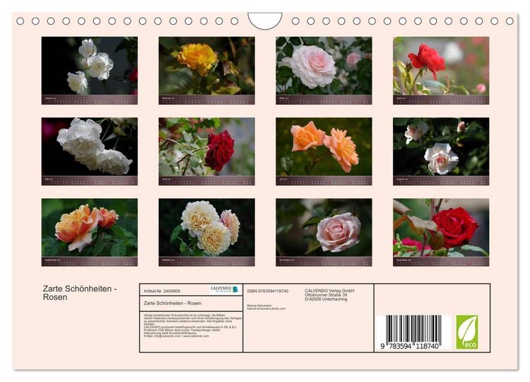 Produktbild: Zarte Sch&ouml;nheiten - Rosen (Wandkalender 2027 DIN A4 quer), CALVENDO Monatskalender