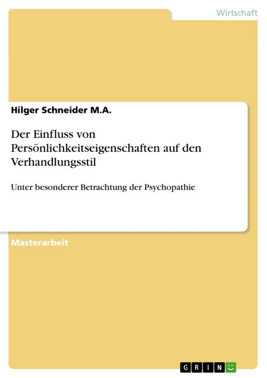 Produktbild: Der Einfluss von Pers&ouml;nlichkeitseigenschaften auf den Verhandlungsstil