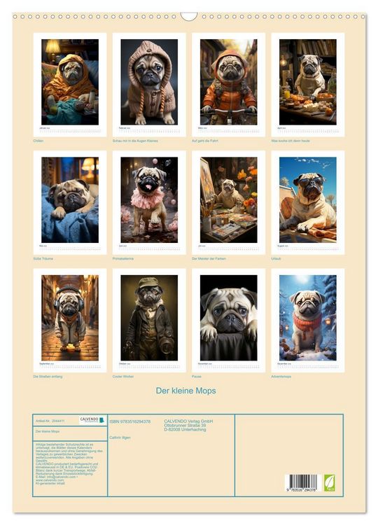 Produktbild: Der kleine Mops (Wandkalender 2026 DIN A2 hoch), CALVENDO Monatskalender