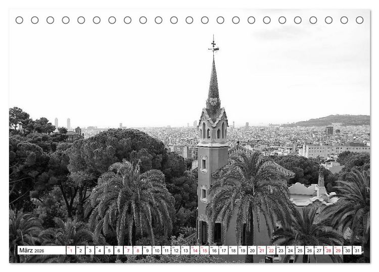 Produktbild: Barcelona Schwarz / Wei&szlig; Impressionen (Tischkalender 2026 DIN A5 quer), CALVENDO Monatskalender