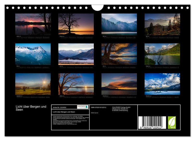 Produktbild: Licht &uuml;ber Bergen und Seen (Wandkalender 2026 DIN A4 quer), CALVENDO Monatskalender