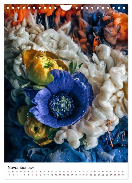 Produktbild: Spiel der Farben - Bl&uuml;ten unter Wasser mit Acrylfarben (Wandkalender 2026 DIN A4 hoch), CALVENDO Monatskalender