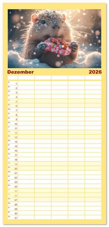Produktbild: Familienplaner 2026 - Capybara Zeit mit 5 Spalten (Wandkalender, 21 x 45 cm) CALVENDO