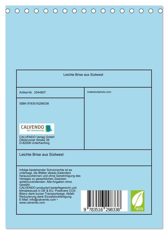 Produktbild: Leichte Brise aus S&uuml;dwest (Tischkalender 2026 DIN A5 hoch), CALVENDO Monatskalender