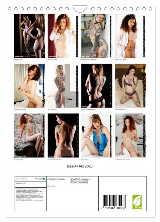 Produktbild: Beauty Akt 2026 (Wandkalender 2026 DIN A4 hoch), CALVENDO Monatskalender