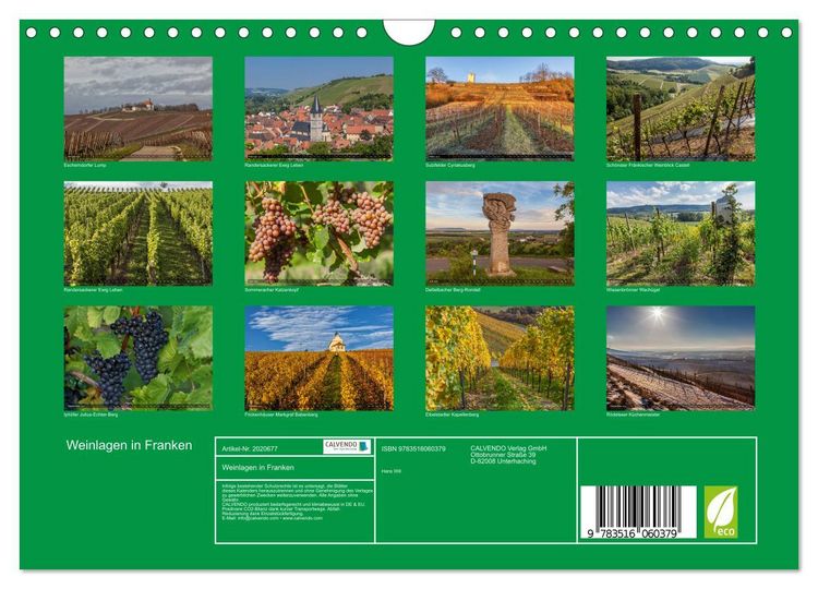 Produktbild: Weinlagen in Franken (Wandkalender 2026 DIN A4 quer), CALVENDO Monatskalender