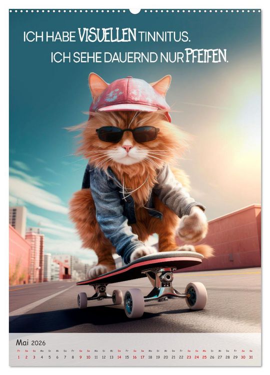 Produktbild: COOLE KATZEN Spr&uuml;cheklopfer (hochwertiger Premium Wandkalender 2026 DIN A2 hoch), Kunstdruck in Hochglanz