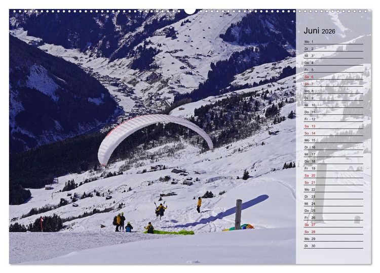 Produktbild: Gleitschirmfliegen in den Tuxer Alpen (hochwertiger Premium Wandkalender 2026 DIN A2 quer), Kunstdruck in Hochglanz