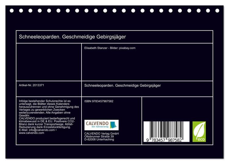 Produktbild: Schneeleoparden. Geschmeidige Gebirgsj&auml;ger (Tischkalender 2026 DIN A5 quer), CALVENDO Monatskalender