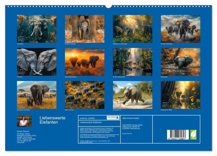 Produktbild: Liebenswerte Elefanten (hochwertiger Premium Wandkalender 2026 DIN A2 quer), Kunstdruck in Hochglanz