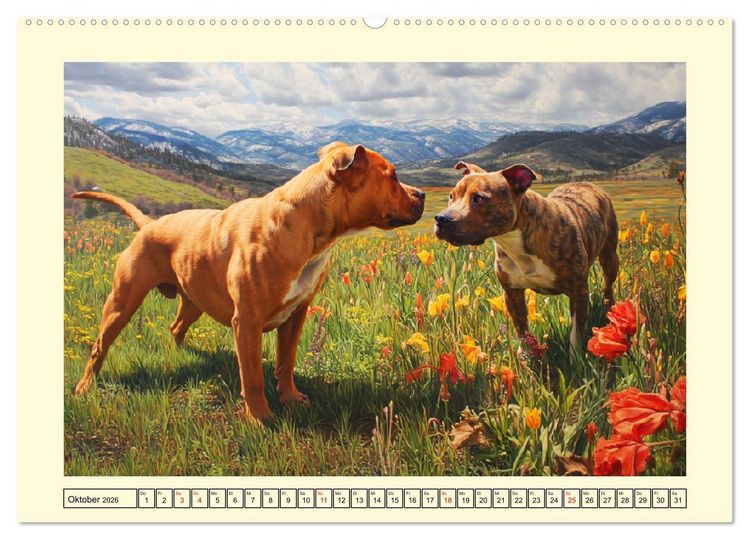 Produktbild: Pit Bull Terrier. Zwischen Wildblumen und Gro&szlig;stadtglanz (hochwertiger Premium Wandkalender 2026 DIN A2 quer), Kunstdruck in Hochglanz