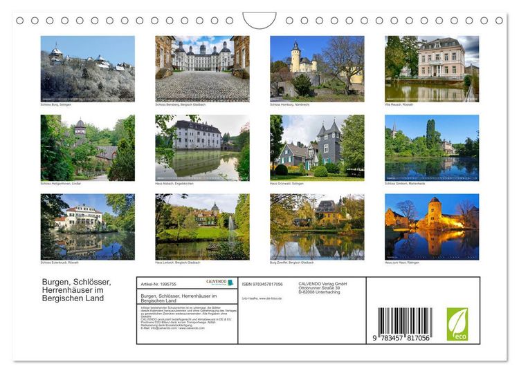 Produktbild: Burgen, Schl&ouml;sser, Herrenh&auml;user im Bergischen Land (Wandkalender 2026 DIN A4 quer), CALVENDO Monatskalender