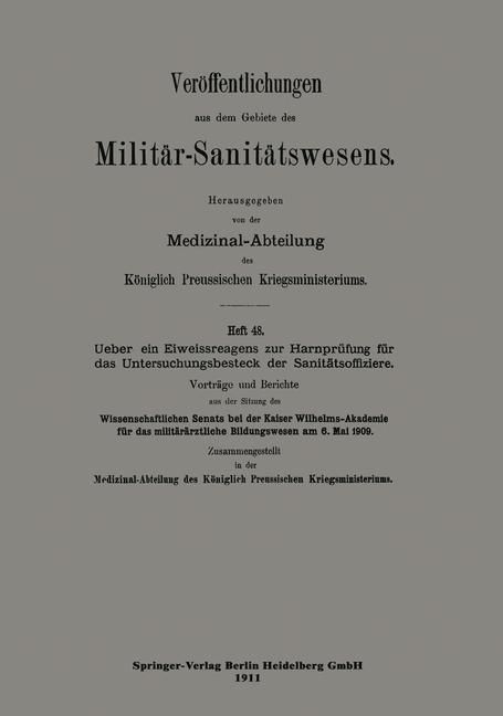 Produktbild: &Uuml;ber ein Eiweissreagens zur Harnpr&uuml;fung f&uuml;r das Untersuchungsbesteck der Sanit&auml;tsoffiziere