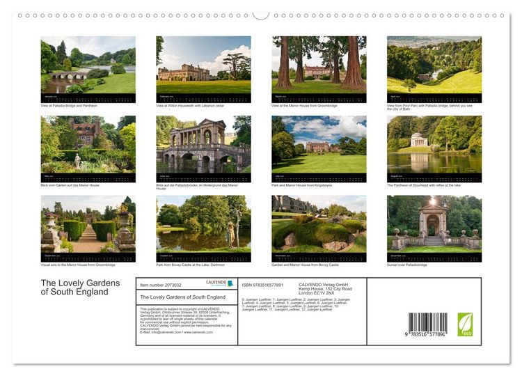 Produktbild: The Lovely Gardens of South England (High Quality Premium Wall Calendar 2026 DIN A2 landscape),CALVENDO 12 Month Wall Calendar