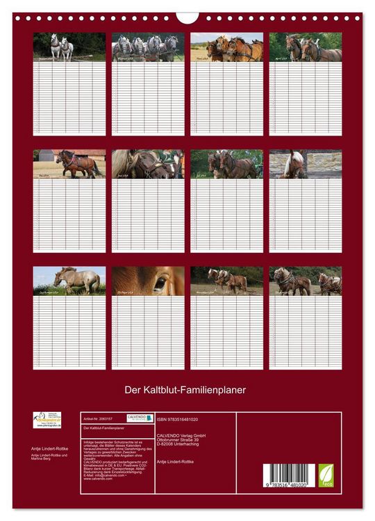 Produktbild: Der Kaltblut-Familienplaner (Wandkalender 2026 DIN A3 hoch), CALVENDO Monatskalender