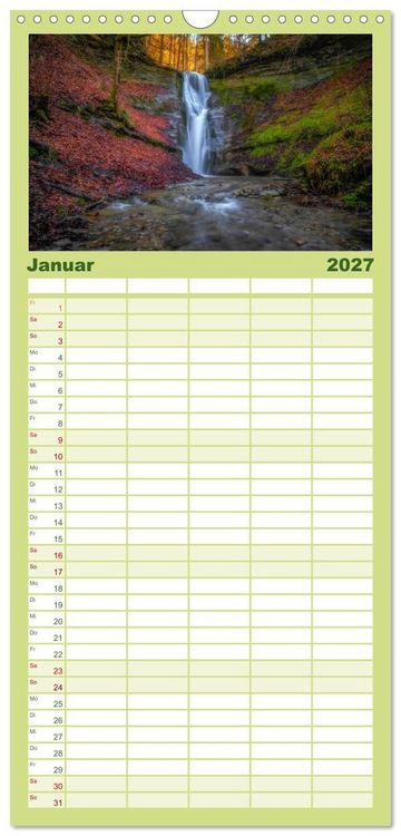 Produktbild: Familienplaner 2027 - Wasserfallwelt Schweiz mit 5 Spalten (Wandkalender, 21 x 45 cm) CALVENDO